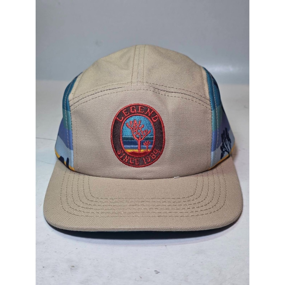Legend Headwear 5 Panel Camper Cap Hat Men's Beige Blue Adjustable Made in USA
